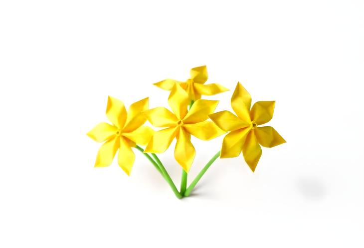 Delightful Origami Bright Yellow Flowers on White